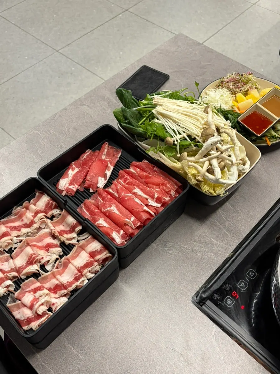 Plate of vegetables and meat for shabu-shabu