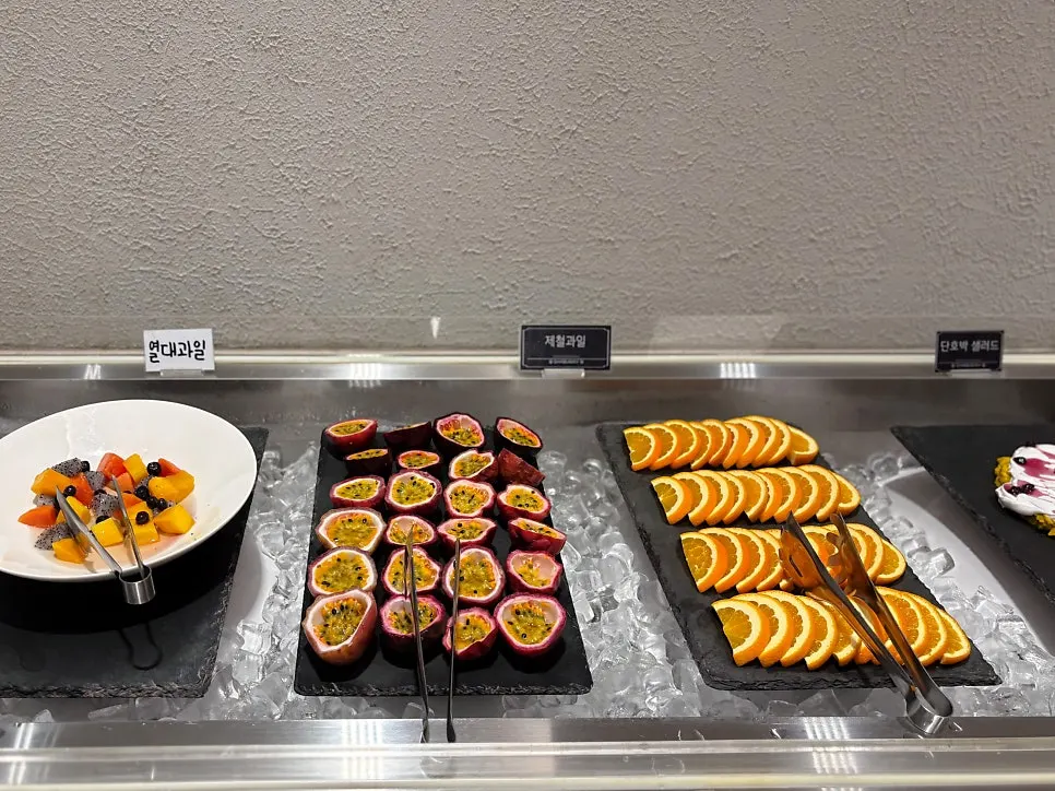 Side dishes displayed at the salad bar