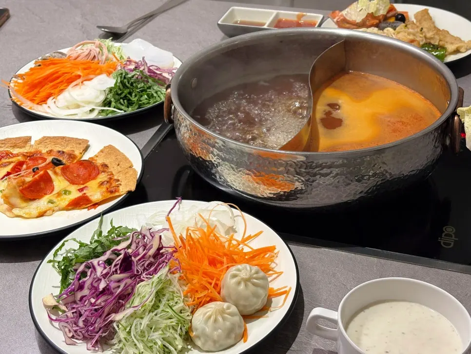 Empty plates and pot after the meal