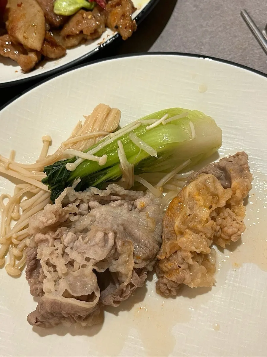 Lightly cooked shabu-shabu meat