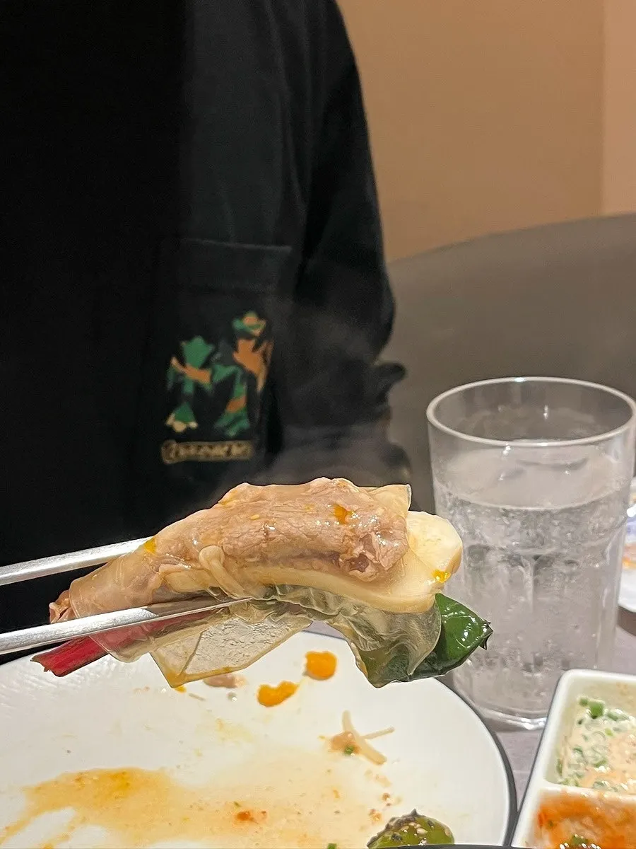 Meat and vegetables wrapped in a rice wrap