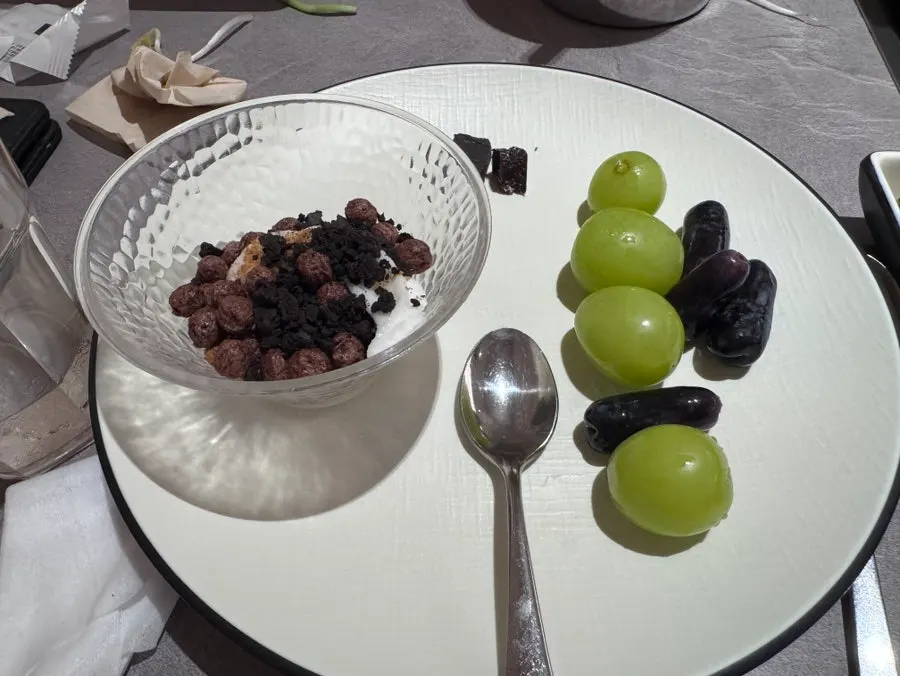 The table after the meal, wrapped up with dessert