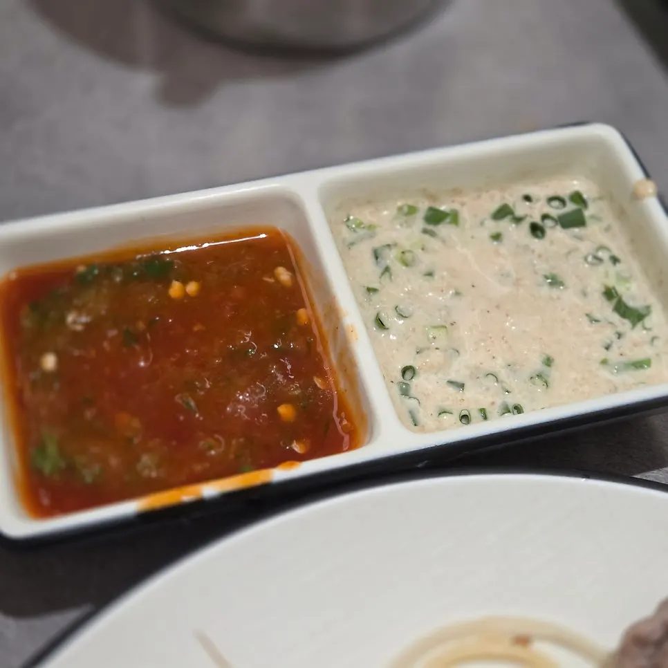 Homemade chili sauce and sesame sauce