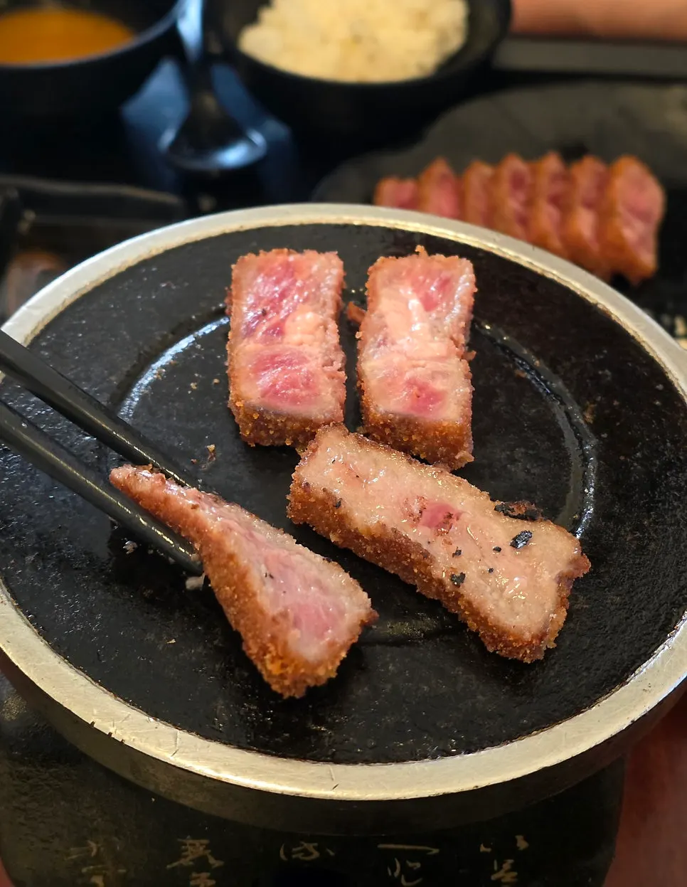 Gyukatsu enjoyed with salt and wasabi