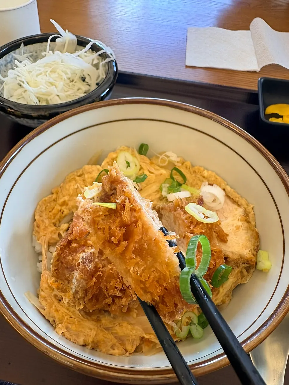 Full spread of the generous katsudon set
