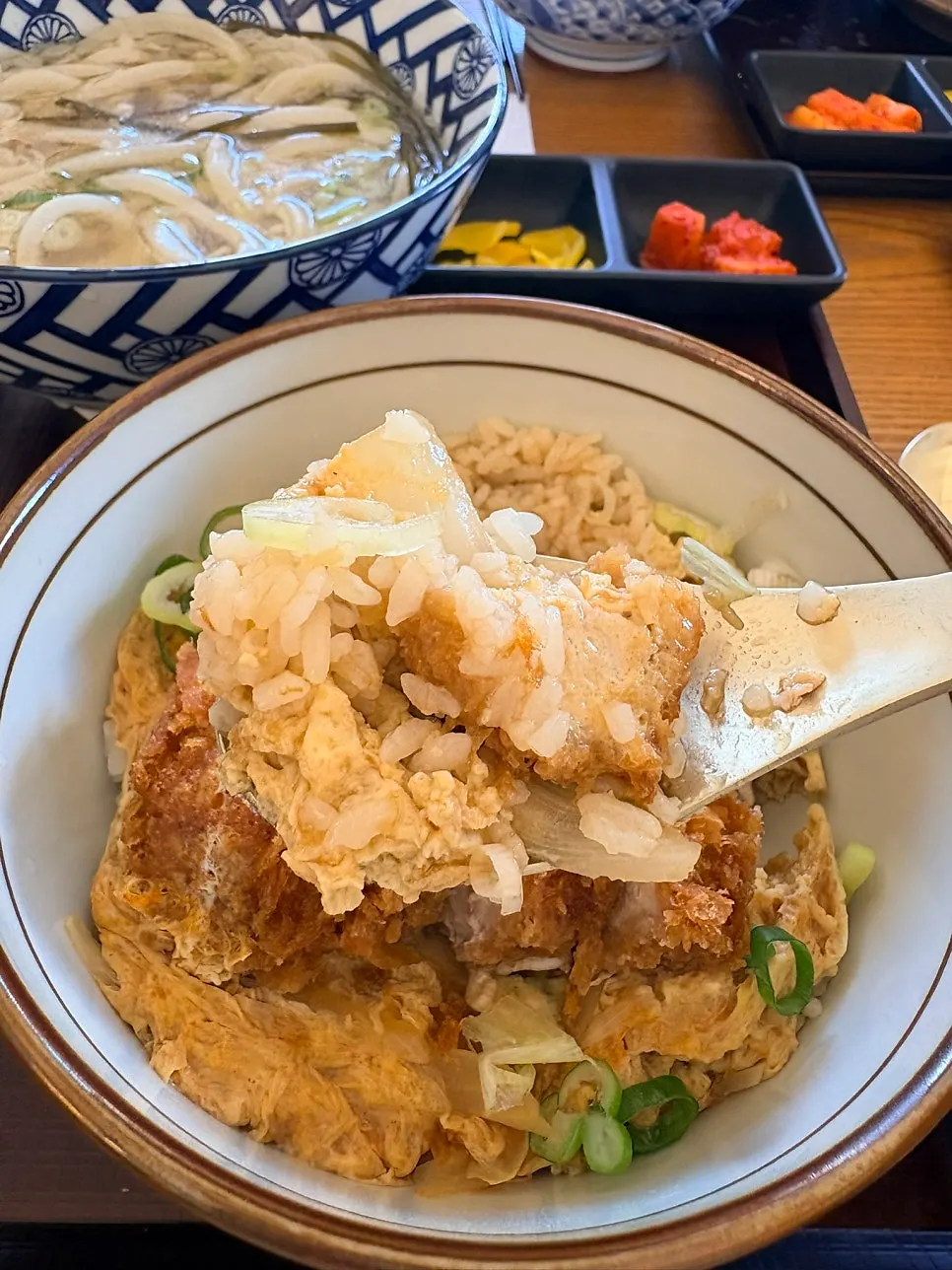Thick pork cutlet on katsudon