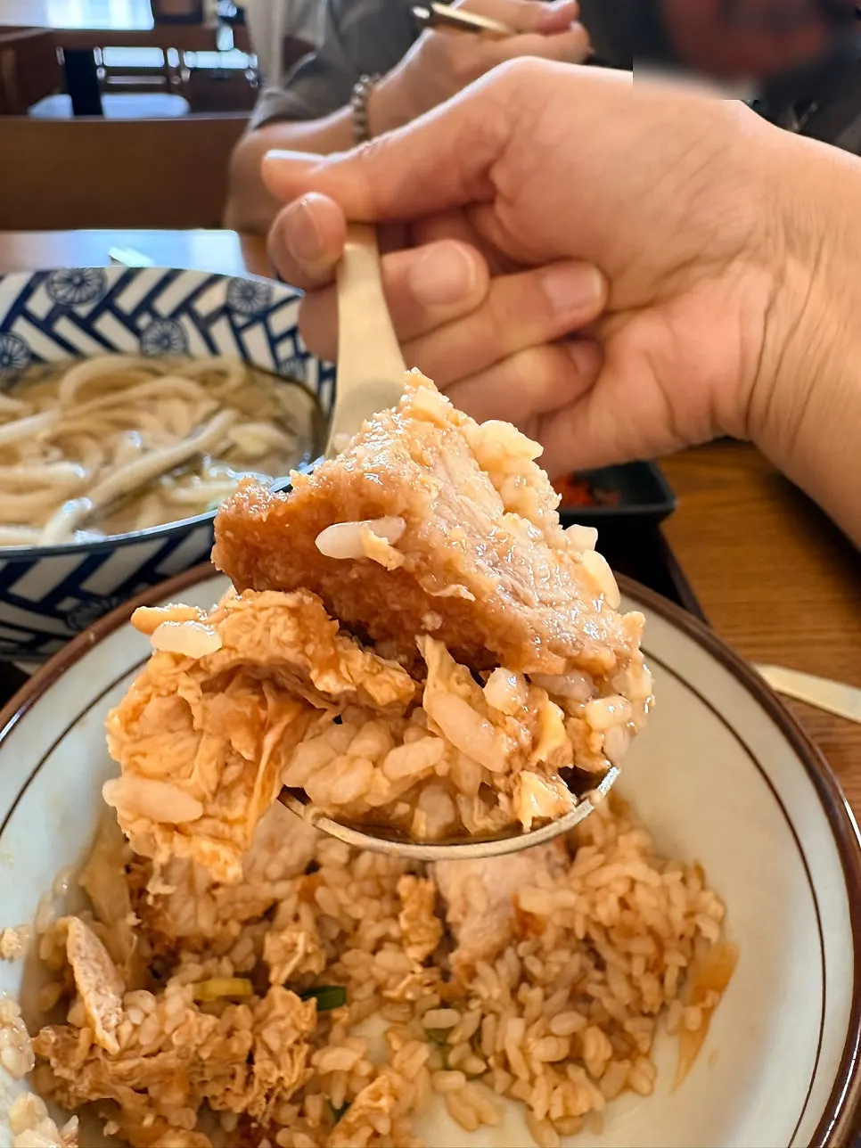 Rice and egg inside katsudon