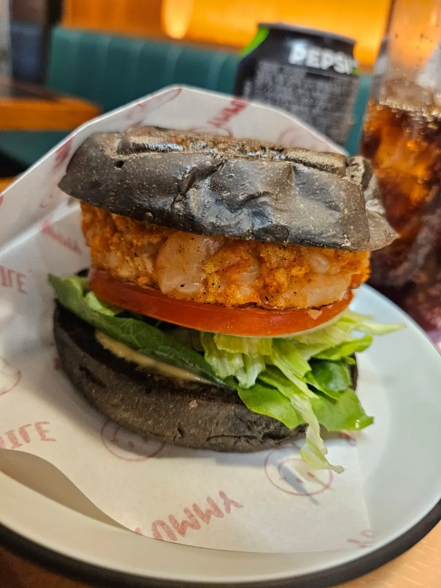 Shrimp burger made with minced shrimp meat