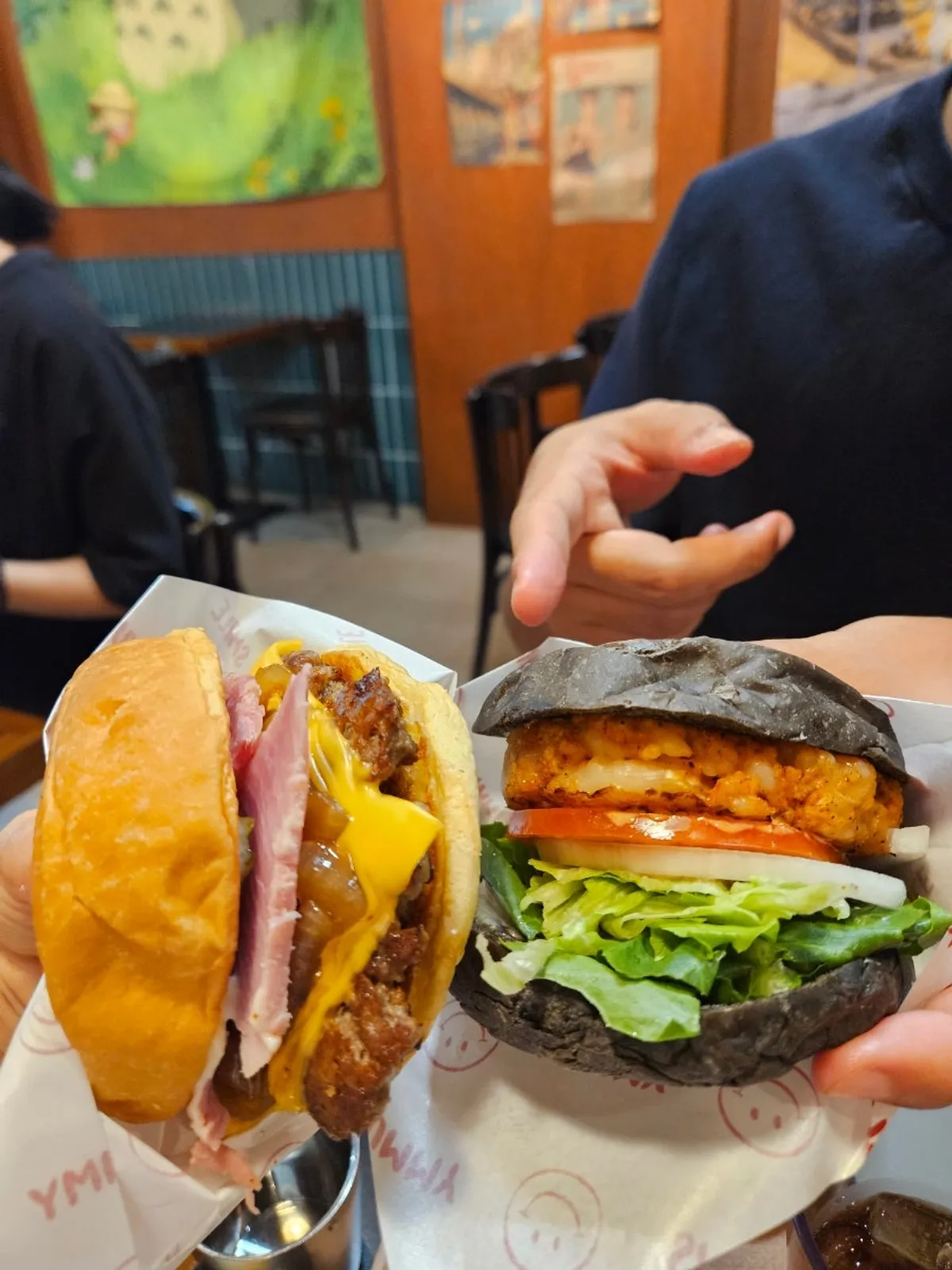Lunch spread of handmade burgers at 1986 Shibuya Burger