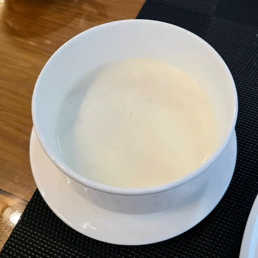 Chicken mushroom soup served before the meal