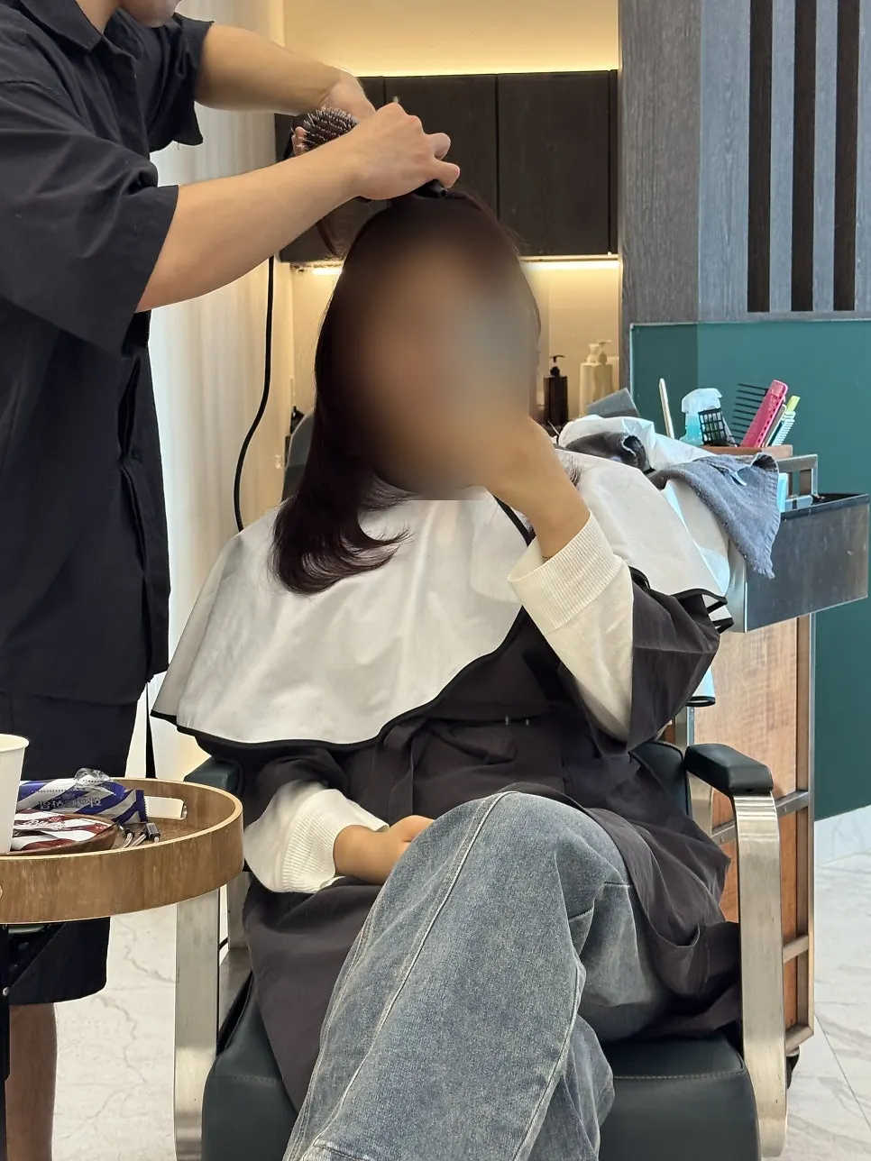 High-layered cut finished with a blow-dry