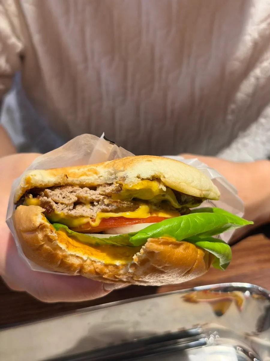 Cross-section of the Hawaiian Burger showing the soft bun