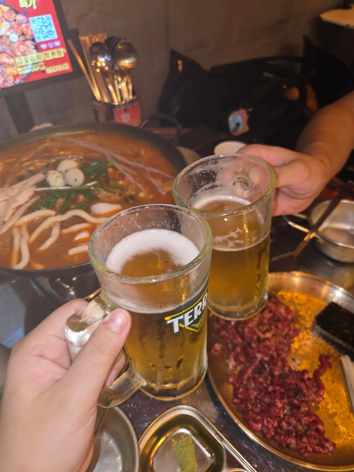순살 닭도리탕과 육회, 주먹밥 조합
