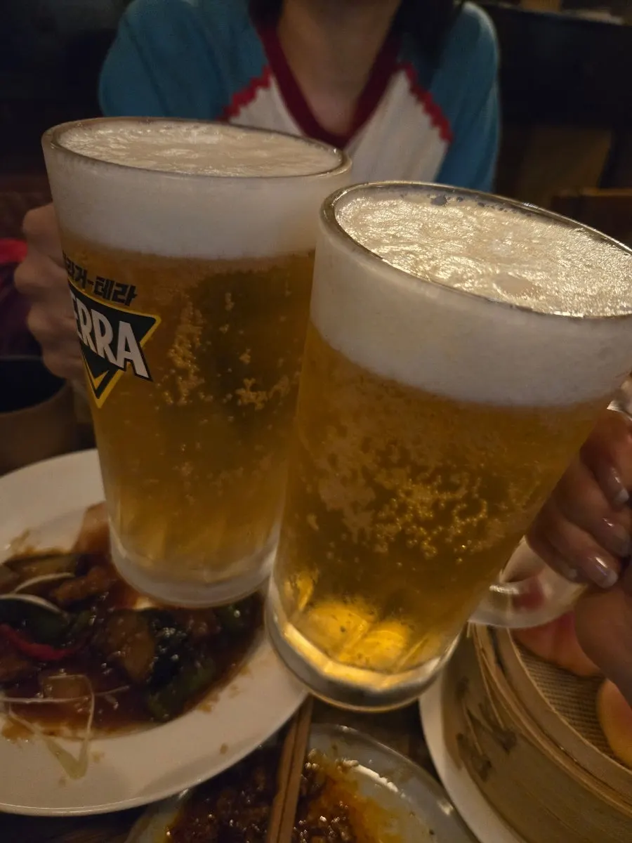 A foam-topped glass of Terra draft beer