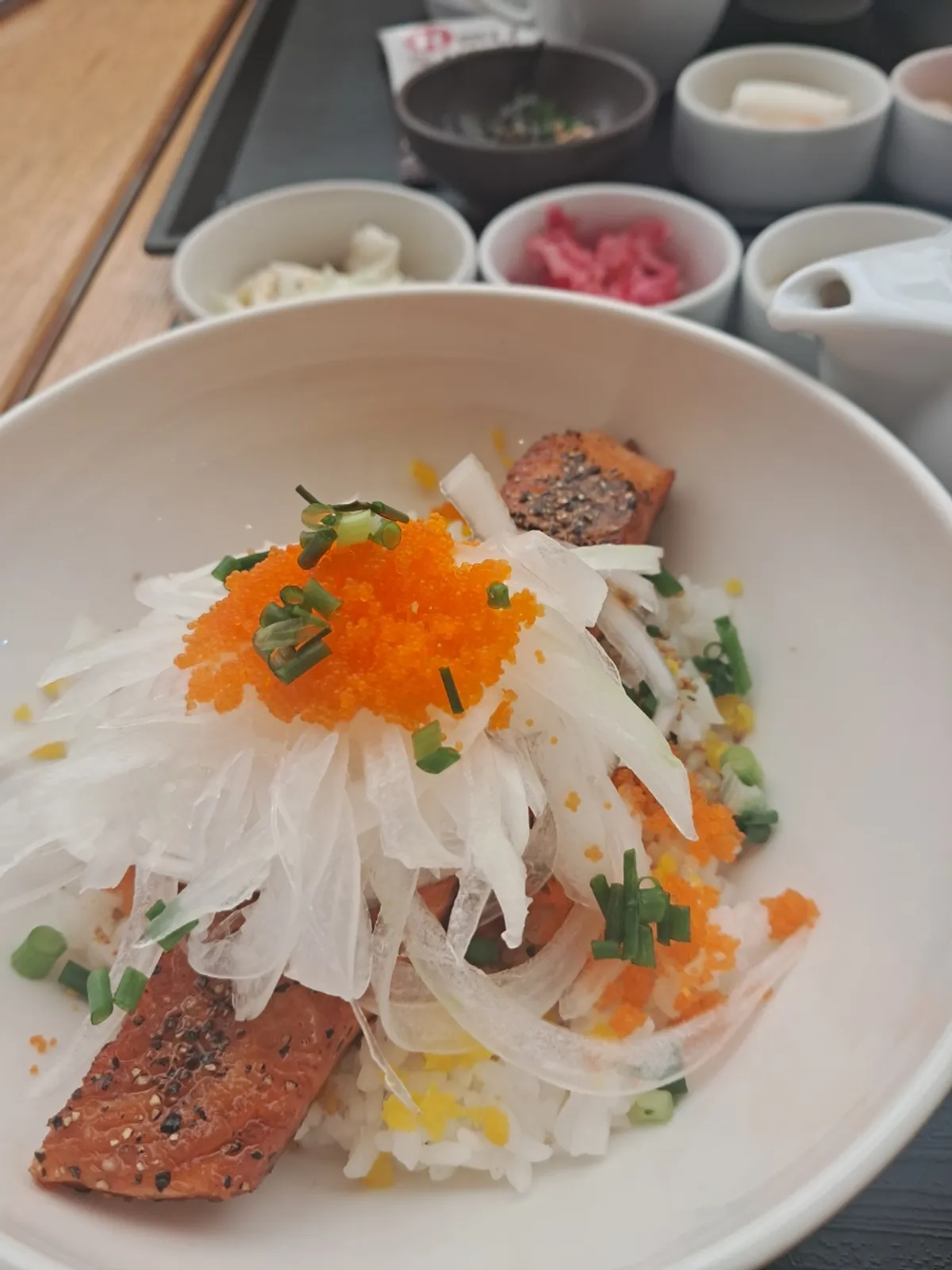Haehwagaban's salmon rice bowl on an individual tray