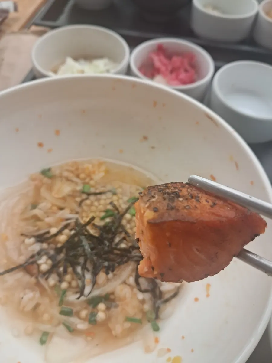 Mixing furikake into the remaining rice
