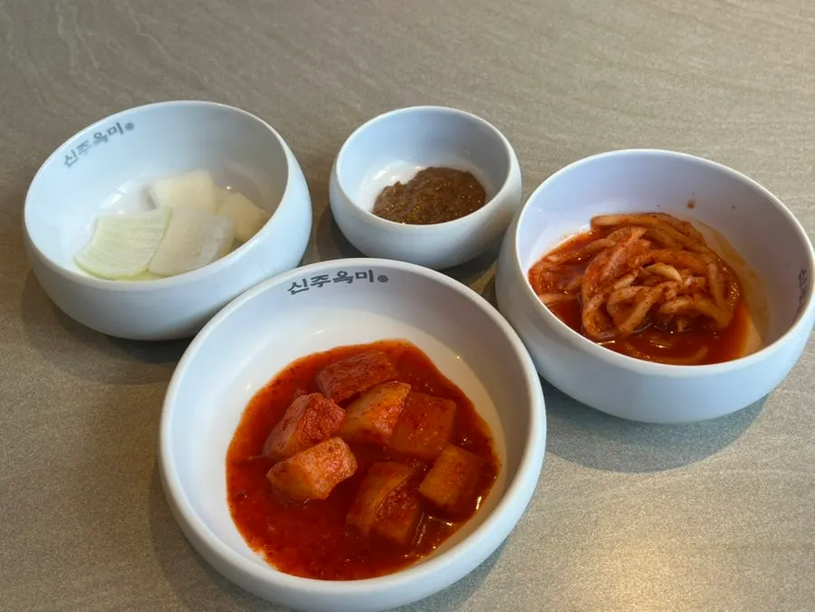 Salted shrimp, dadegi, and perilla powder on the table