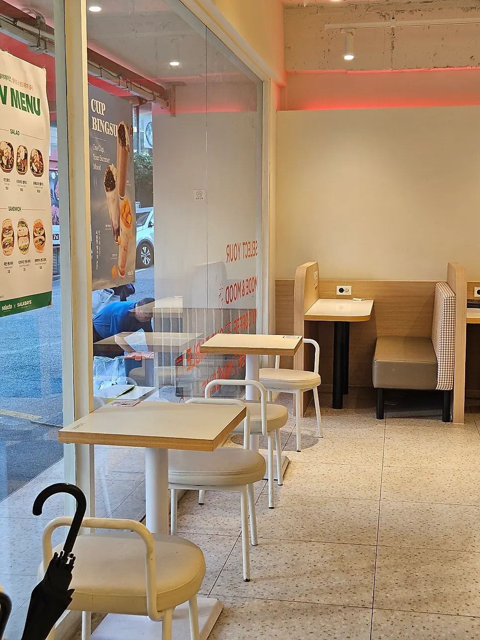 Cozy corner good for sitting alone in the back of the café