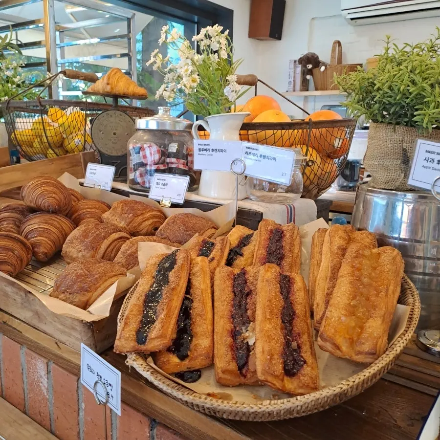 Display of handmade bakery items made with French butter