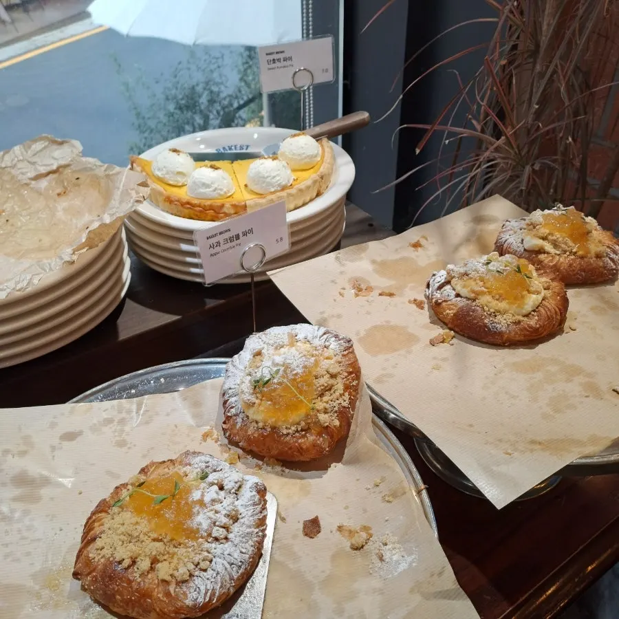 Salt bread croissants displayed in the showcase