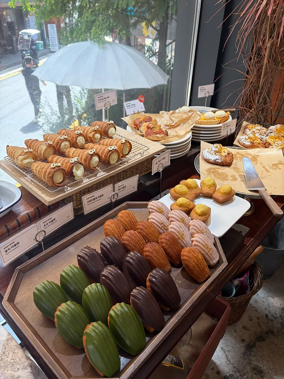 Madeleines and pastries on display