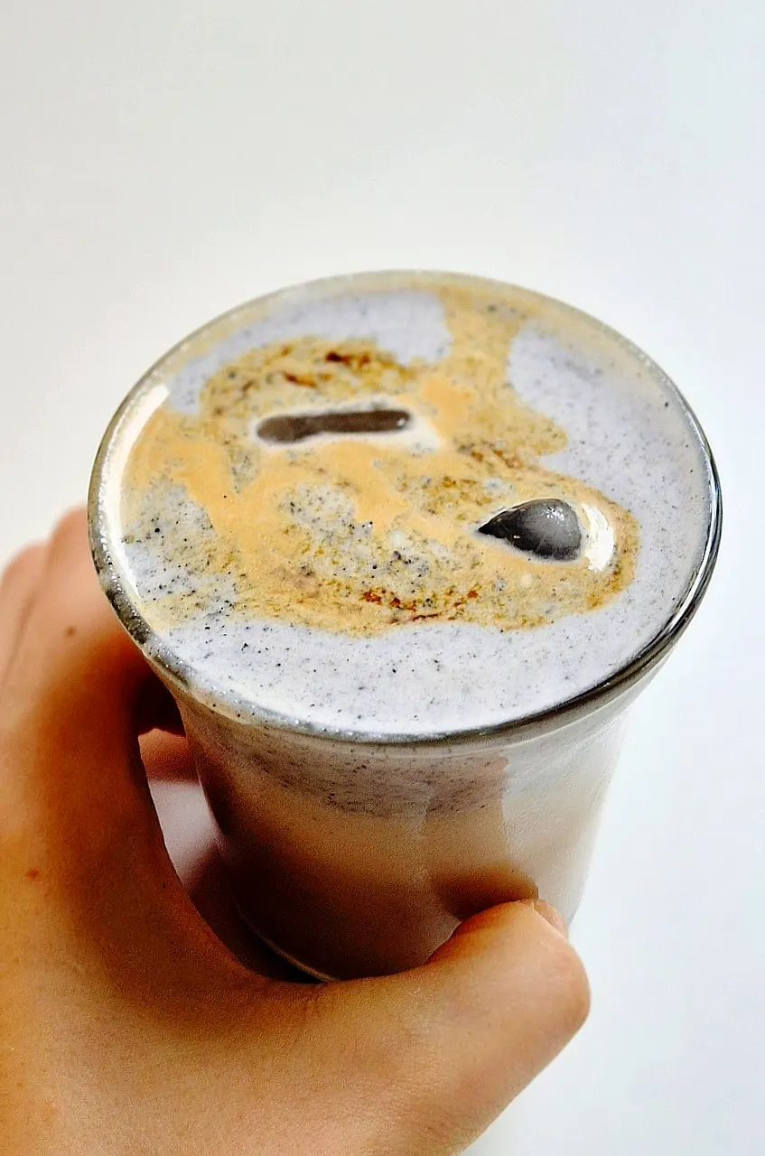 Close-up of the nutty Black Sesame Latte