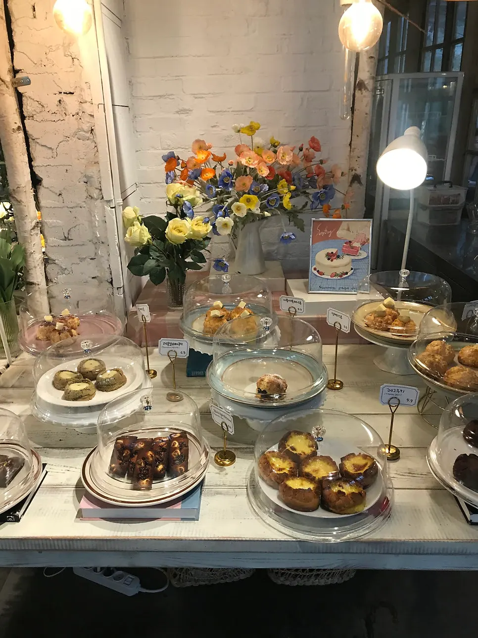 Display case with baked pastries