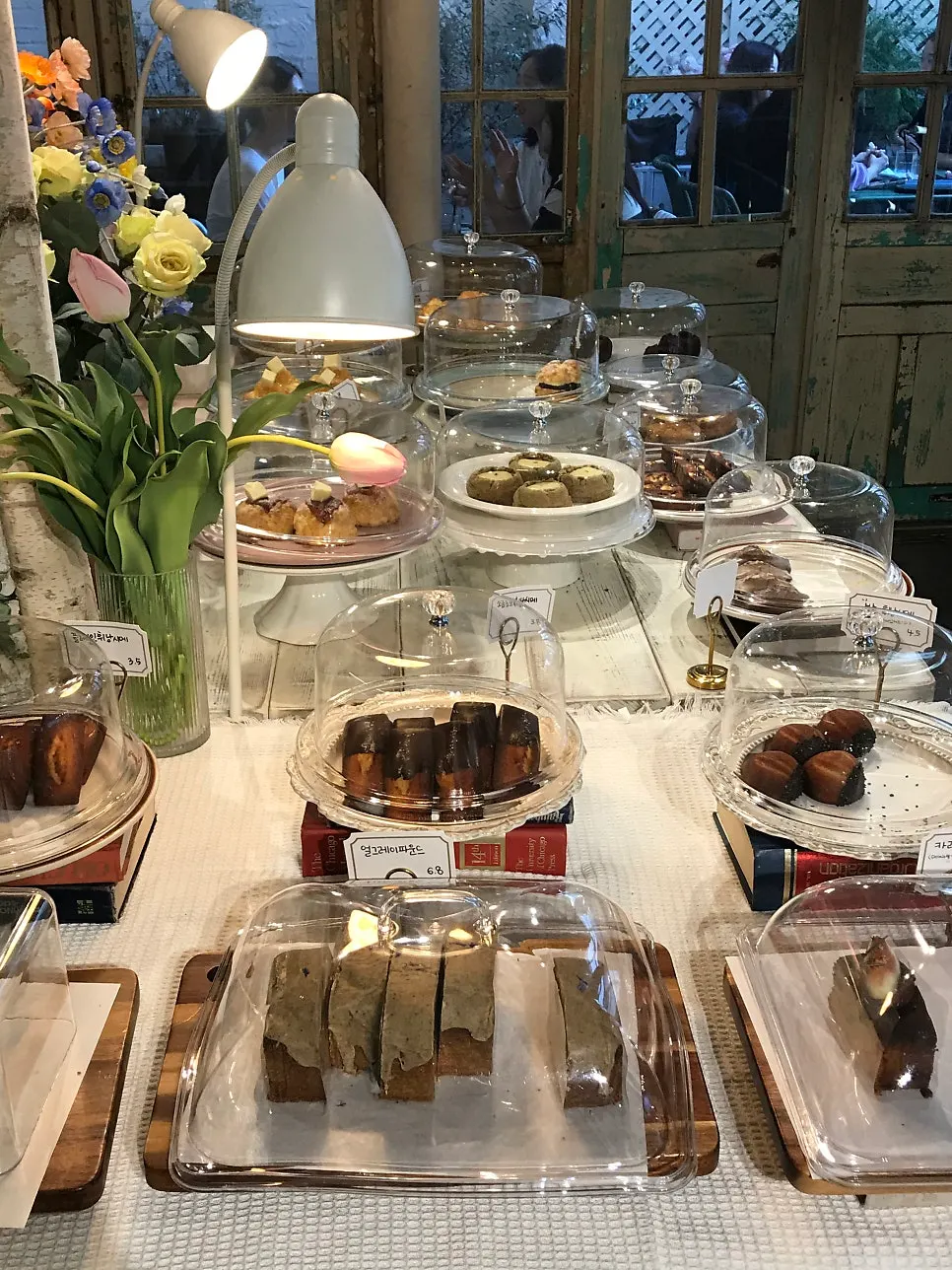 Scones and egg tarts on the counter