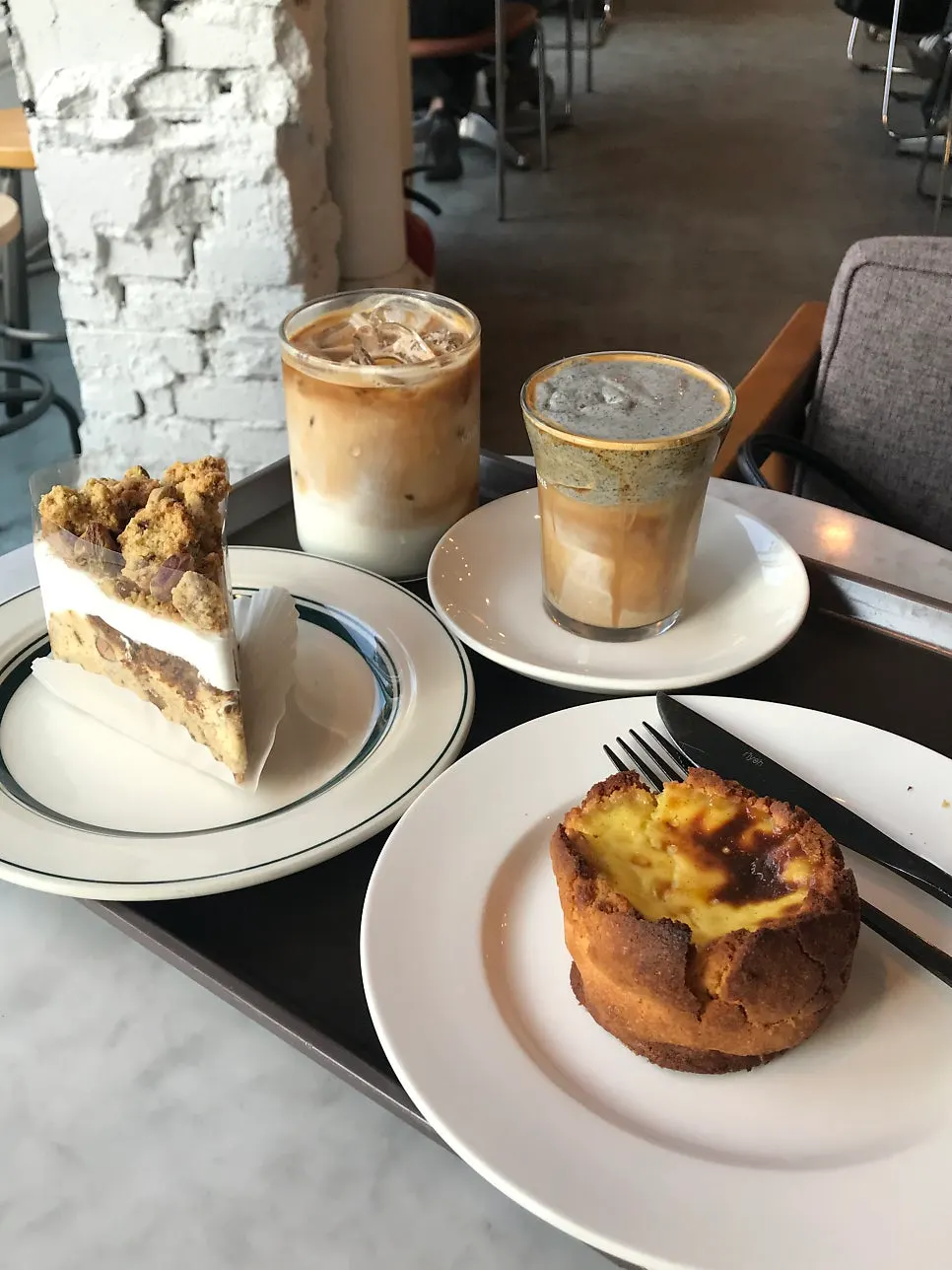A full spread of ordered drinks and desserts