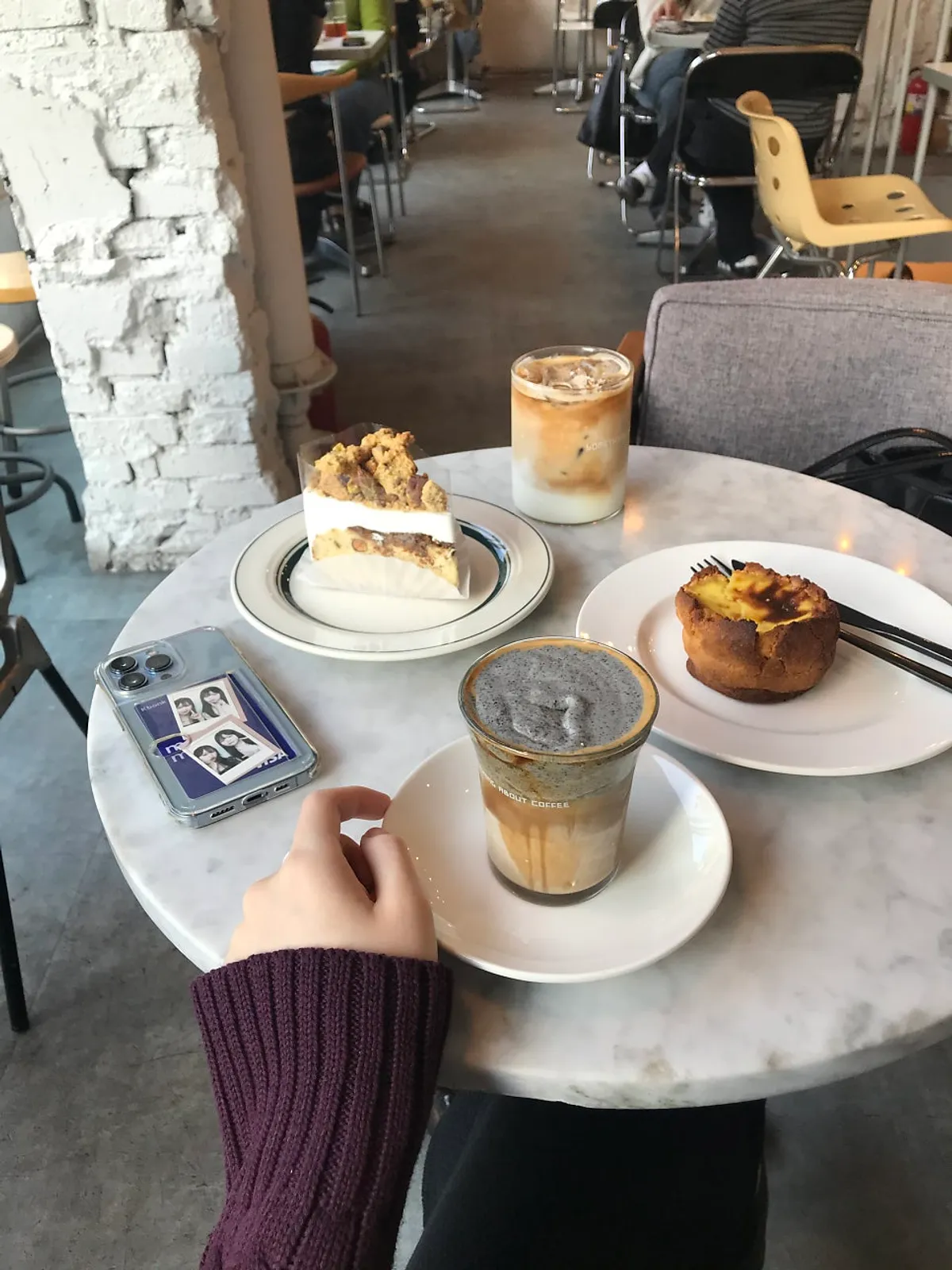 Dessert and two lattes at Something About Coffee