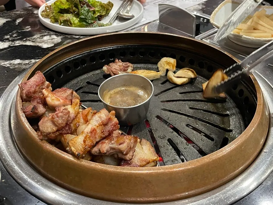 Jeju black pork on the charcoal grill