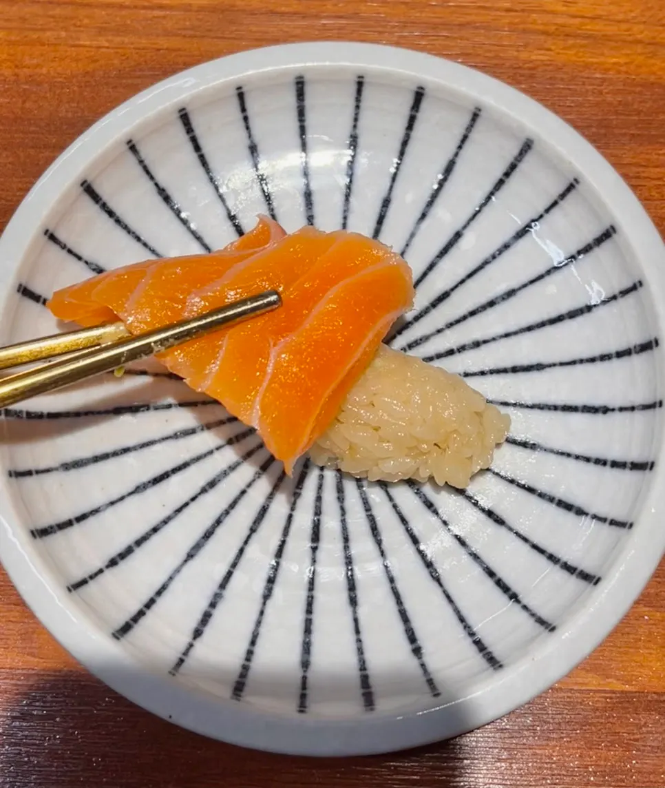 Close-up of sushi hand-formed with Koshihikari rice
