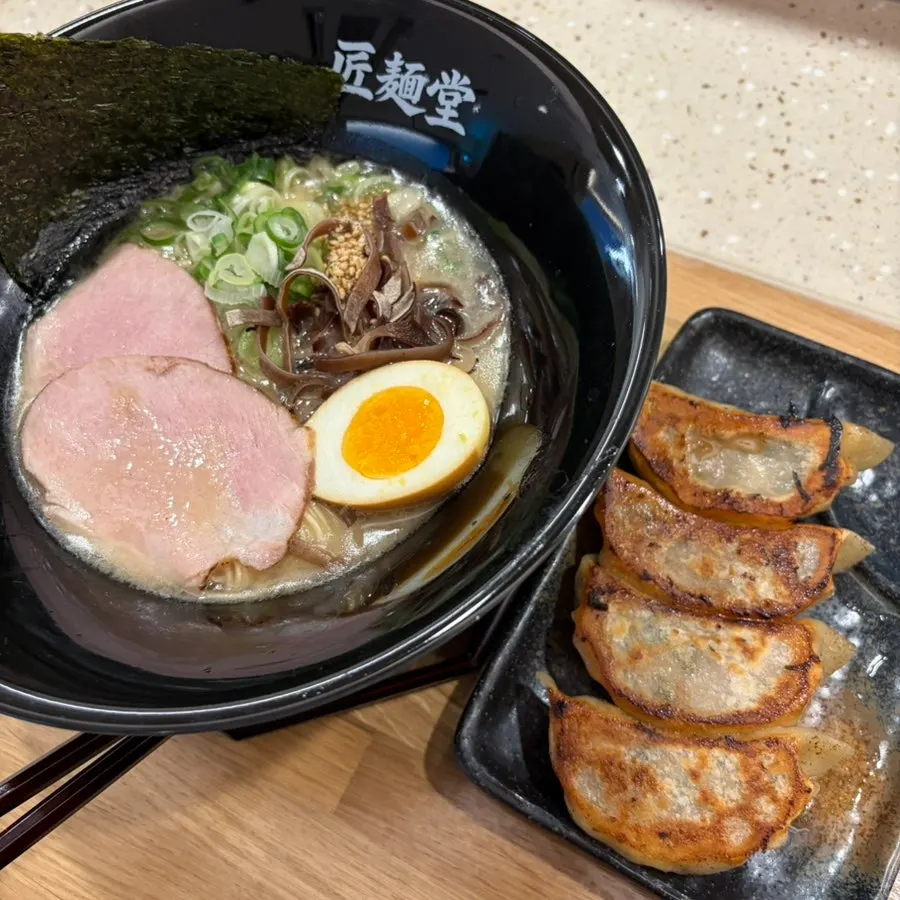 A bowl of tonkotsu ramen on the table