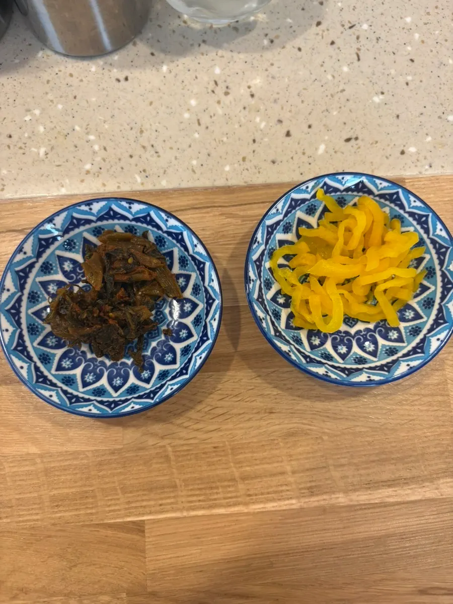 Spicy kimchi and pickled radish side dishes