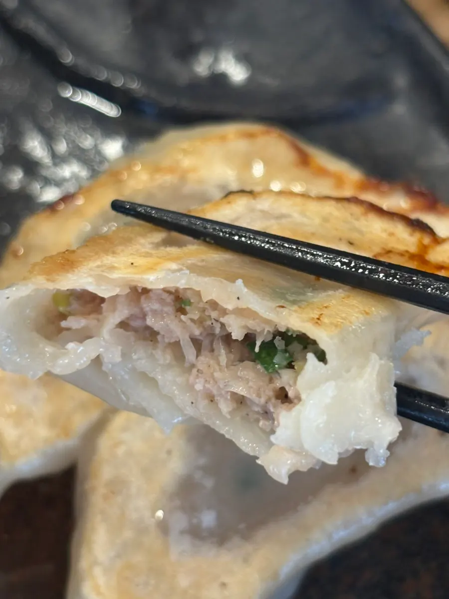 Juicy filling inside the gyoza