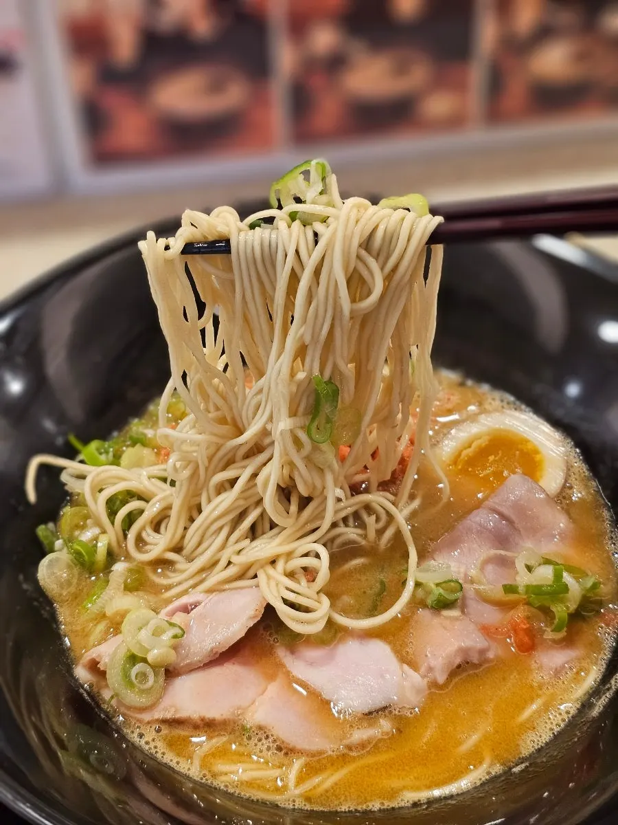 Firm, chewy ramen noodles lifted from the bowl