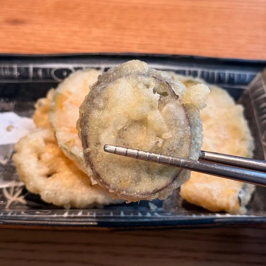 Close-up of crispy fried mixed tempura
