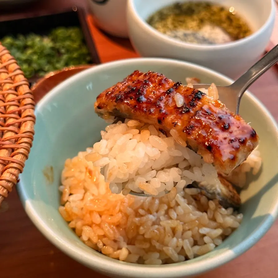 A spoonful of tender eel and rice