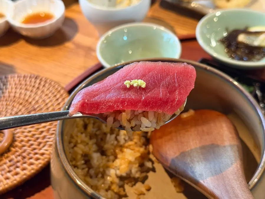 Table set with hitsumabushi and maguro akami sashimi together