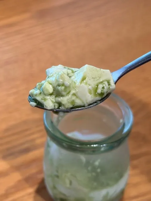 Matcha pudding served for dessert