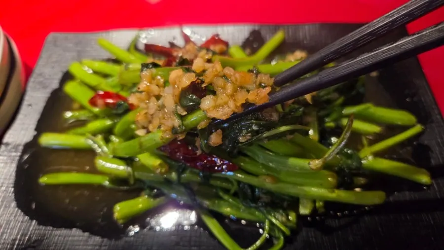 Generous portion of stir-fried water spinach