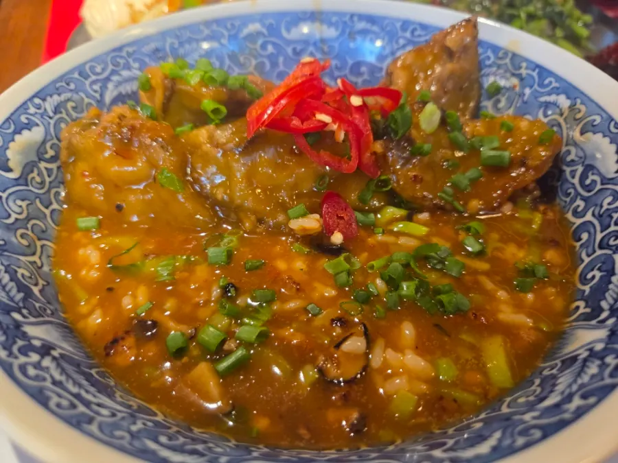 Fried eggplant rice with a crisp exterior and moist interior