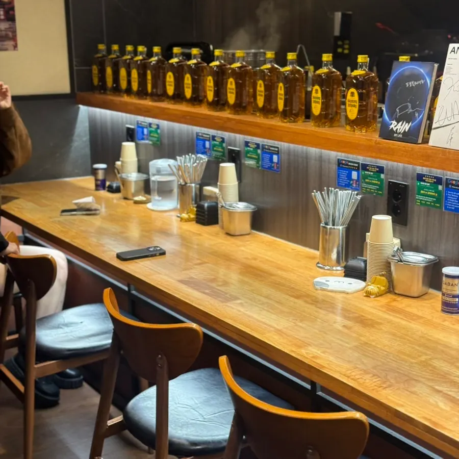 Wood-toned ramen restaurant interior