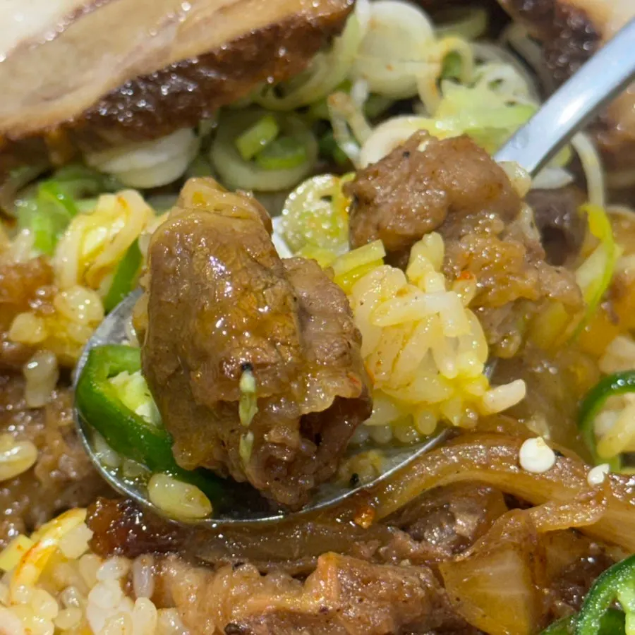Gyudon topped with pork belly chashu