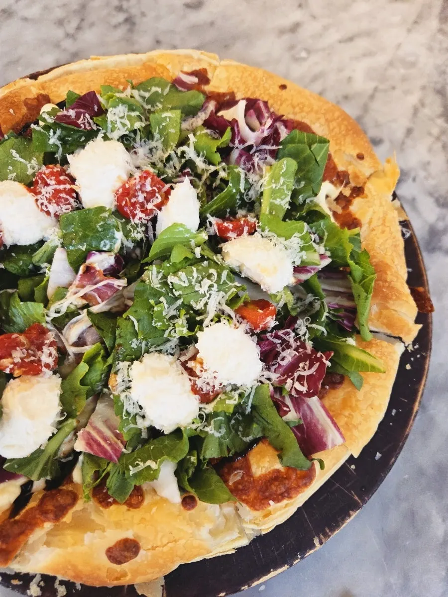 A whole pastry-dough ricotta salad pizza