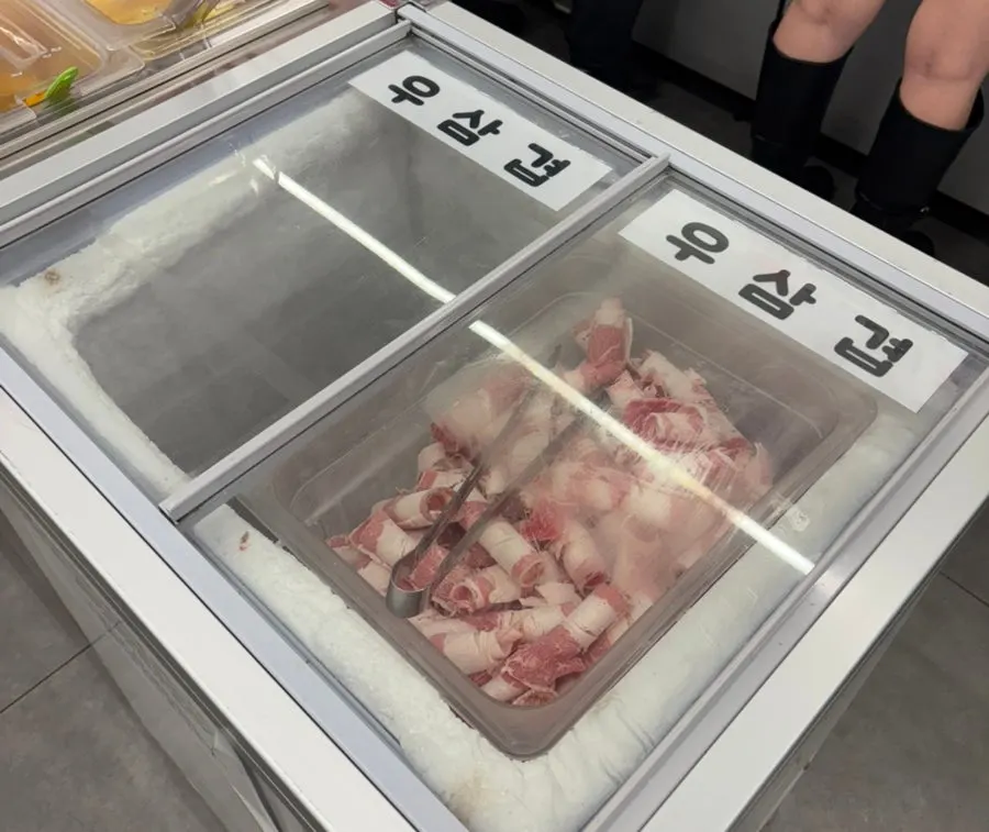 Self-serve meat bar with beef short plate, pork belly, pork neck and pork skirt