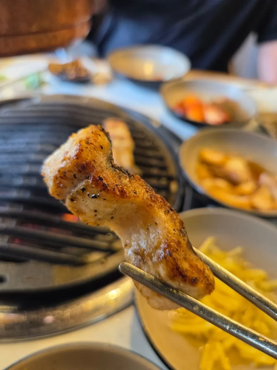Close-up of meat cooking on the charcoal grill
