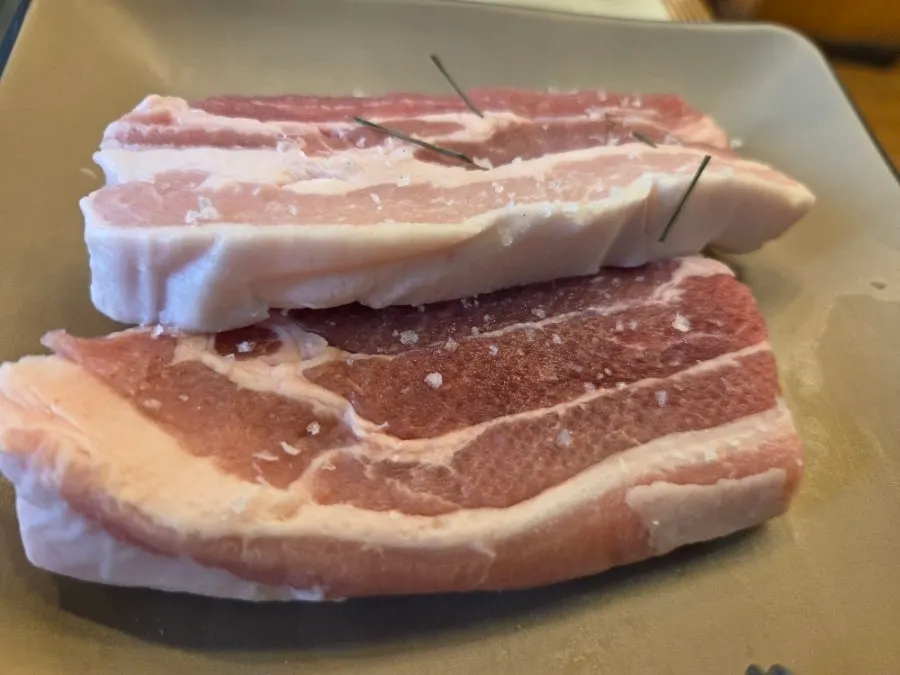 Grill with both eel and pork belly cooking together
