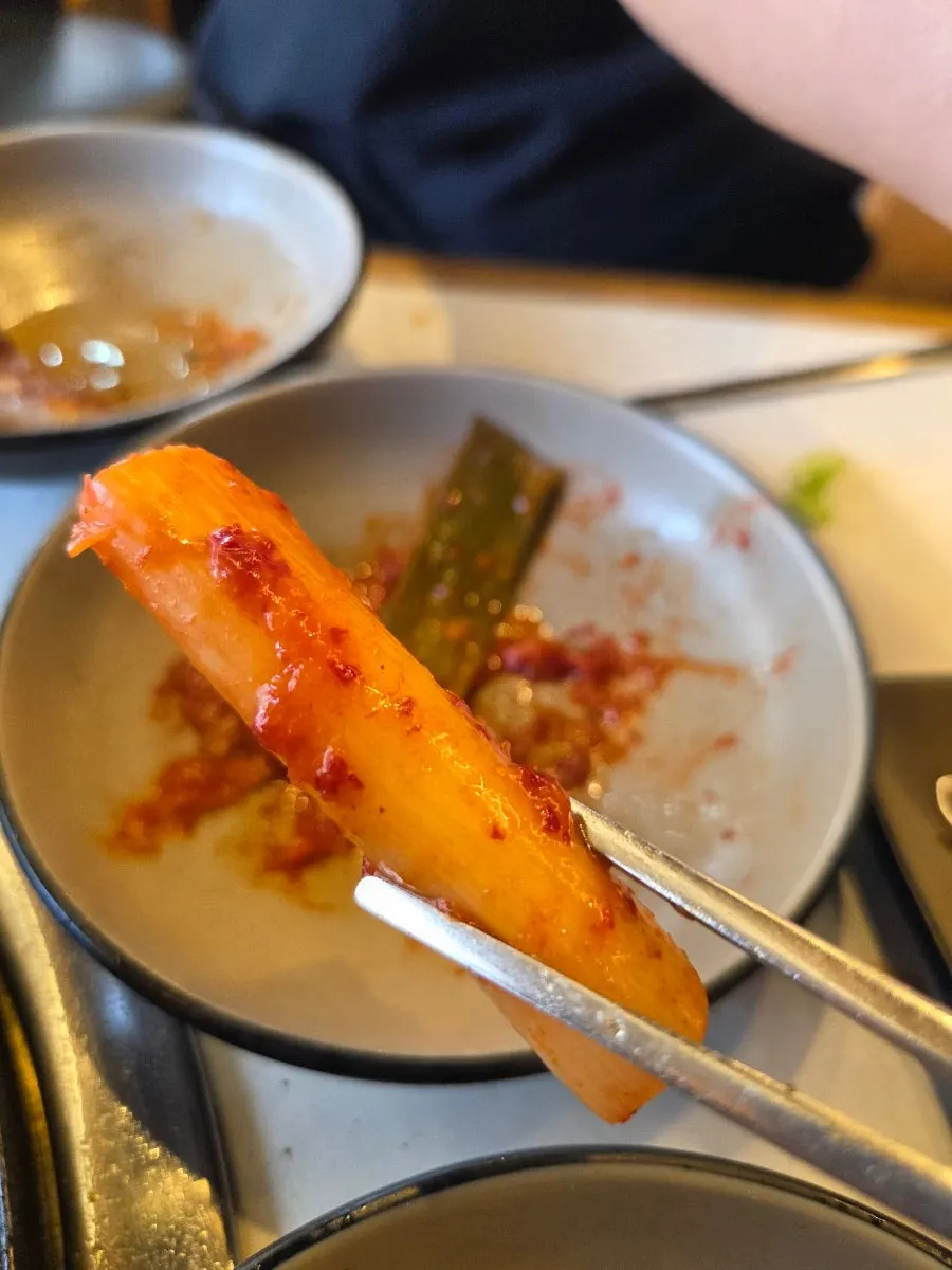Aged green onion kimchi paired with grilled meat