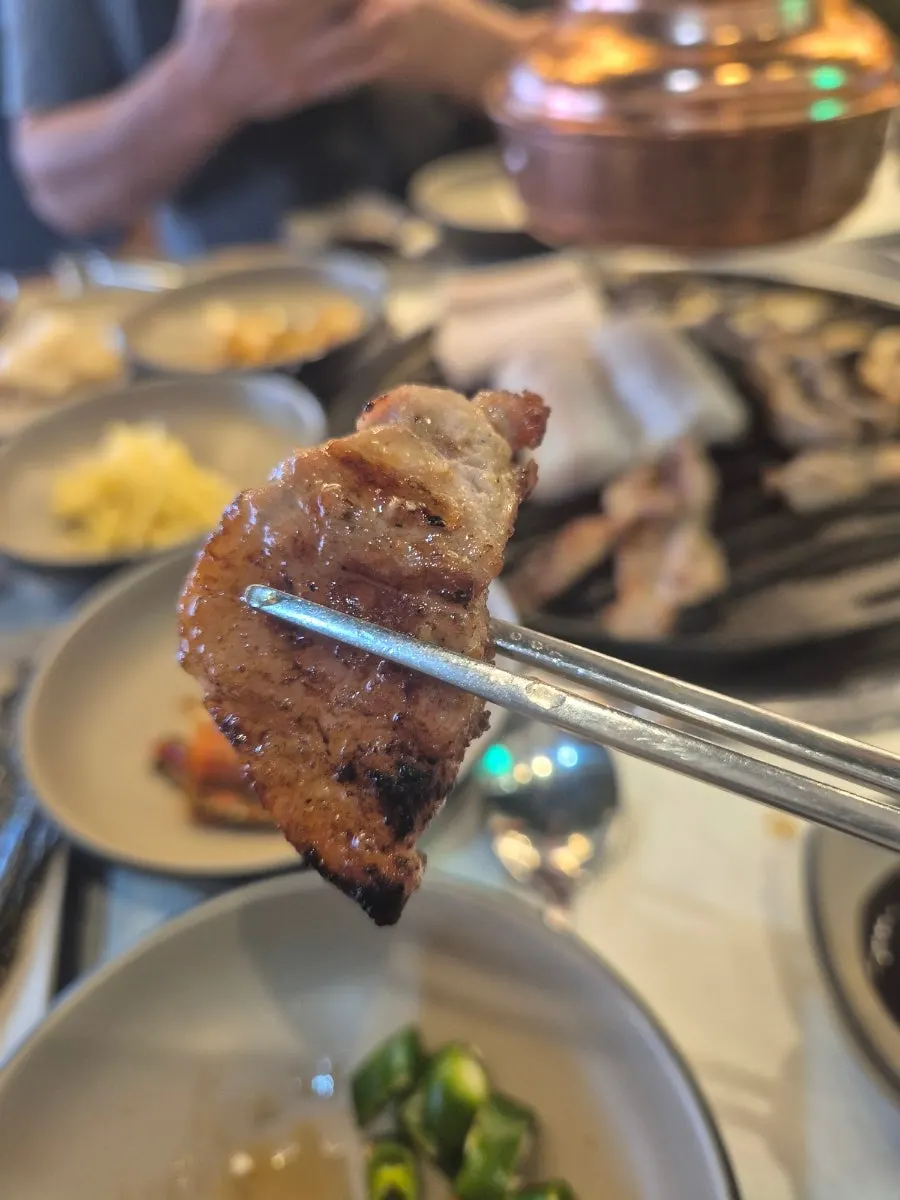 Eel and pork belly on the grill
